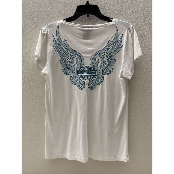Harley Davidson Women Sz L Retro Embroidered 1/4 Snap Button T-Shirt Top - Picture 2 of 7